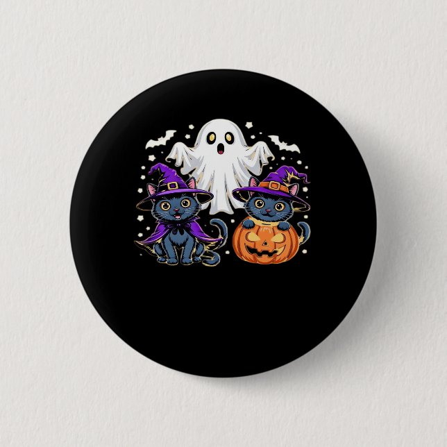 Halloween Cute Ghost Pumpkin Cat Classic T-Shirt_3 2 Inch Round Button (Front)
