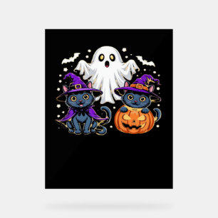 Halloween Cute Ghost Pumpkin Cat Classic T-Shirt_3 Acrylic Sign
