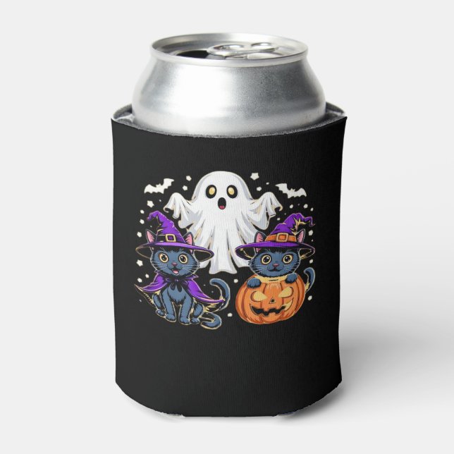 Halloween Cute Ghost Pumpkin Cat Classic T-Shirt_3 Can Cooler (Can Front)
