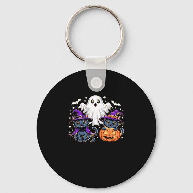 Halloween Cute Ghost Pumpkin Cat Classic T-Shirt_3 Keychain (Front)