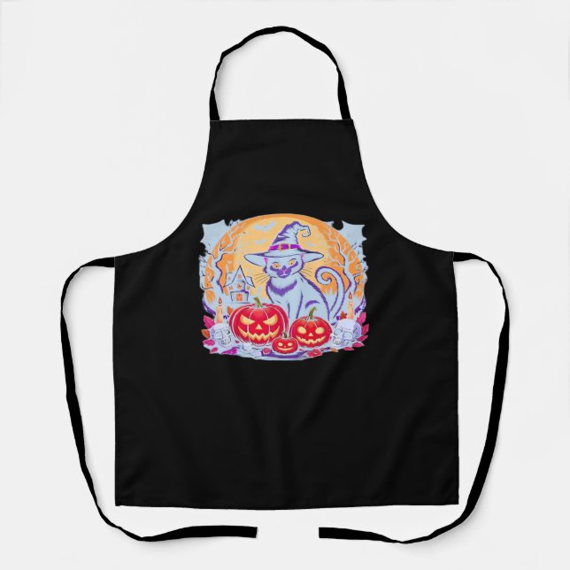 Halloween Cute Ghost Pumpkin Cat Classic T-Shirt Apron (Front)