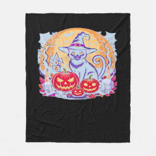 Halloween Cute Ghost Pumpkin Cat Classic T-Shirt Fleece Blanket