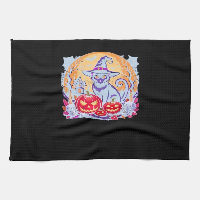 Halloween Cute Ghost Pumpkin Cat Classic T-Shirt Kitchen Towel (Horizontal)