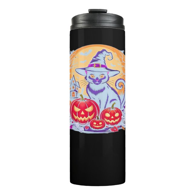 Halloween Cute Ghost Pumpkin Cat Classic T-Shirt Thermal Tumbler (Front)