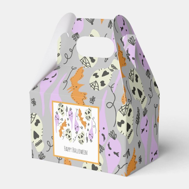 Halloween Cute Ghost Skull Doodle Pattern Grey Favor Box (Front Side)