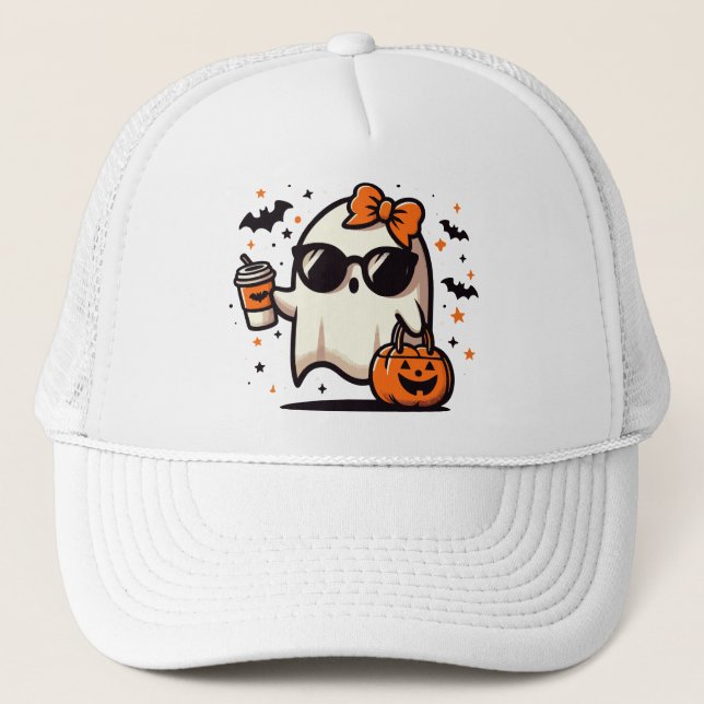 Halloween Cute Ghost  Trucker Hat (Front)