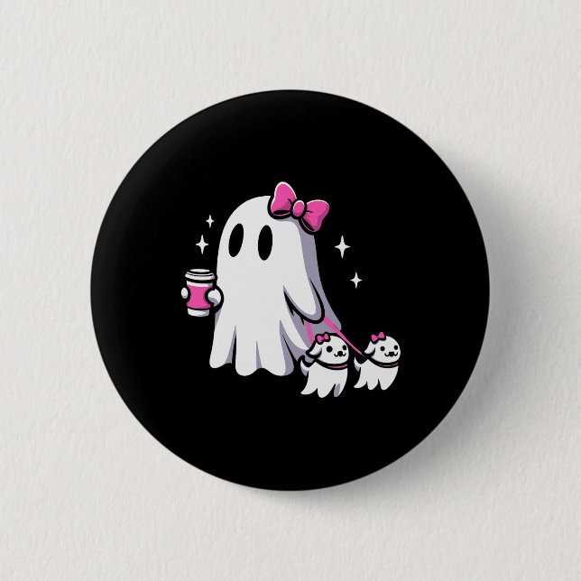 Halloween Cute Ghost Walking Dog Spooky Pink Coque 2 Inch Round Button (Front)