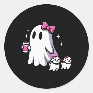 Halloween Cute Ghost Walking Dog Spooky Pink Coque Classic Round Sticker