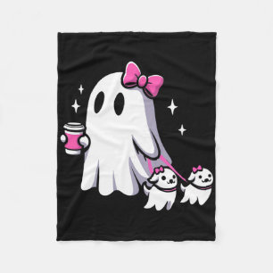 Halloween Cute Ghost Walking Dog Spooky Pink Coque Fleece Blanket