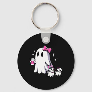 Halloween Cute Ghost Walking Dog Spooky Pink Coque Keychain
