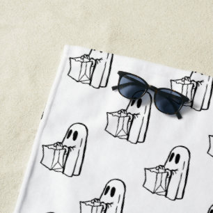 Halloween, Cute Ghost White, Trick Or Treat, Boo Beach Towel