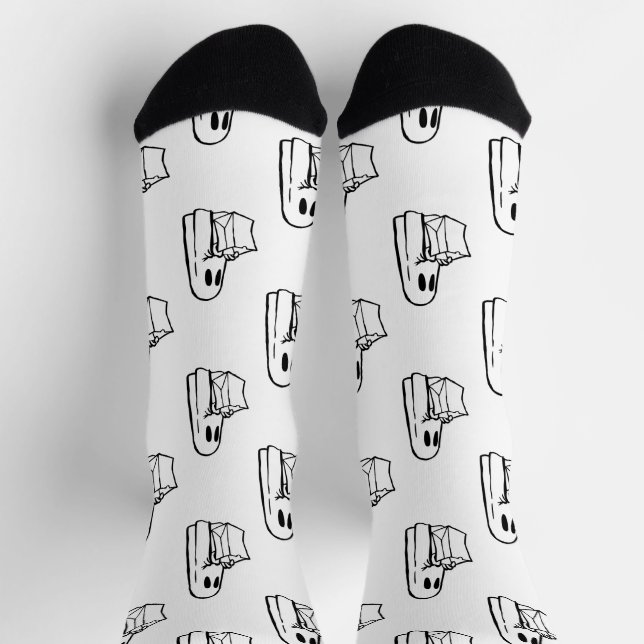 Halloween, Cute Ghost White, Trick Or Treat, Boo Socks (Top)