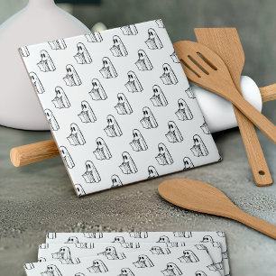 Halloween, Cute Ghost White, Trick Or Treat, Boo Tile