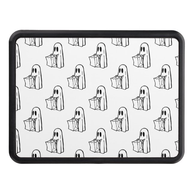Halloween, Cute Ghost White, Trick Or Treat, Boo Trailer Hitch Cover (Front)