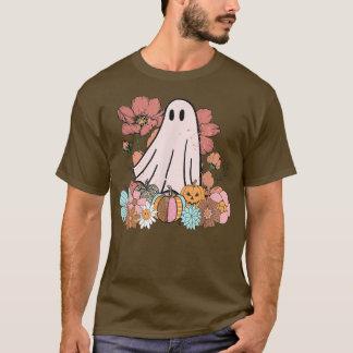Halloween Cute Ghost With Beautiful Garden373 T-Shirt