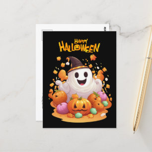 Halloween: Cute Ghosts and Pumpkin Family Postcard
