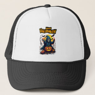 Halloween: Cute Ghosts and Pumpkin Family Trucker Hat