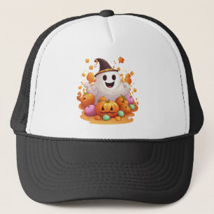 Halloween: Cute Ghosts and Pumpkin Family Trucker Hat