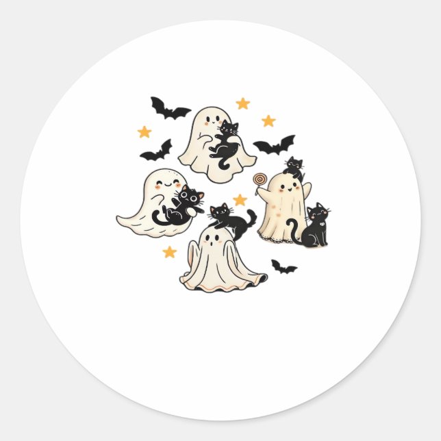 Halloween Cute Ghosts Bats Black Cats Oversized T- Classic Round Sticker (Front)