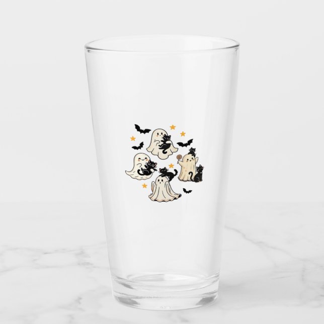 Halloween Cute Ghosts Bats Black Cats Oversized T- Glass (Front)