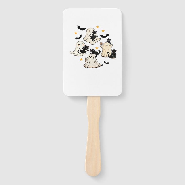 Halloween Cute Ghosts Bats Black Cats Oversized T- Hand Fan (Front)