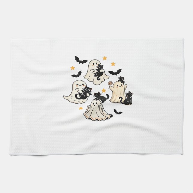 Halloween Cute Ghosts Bats Black Cats Oversized T- Kitchen Towel (Horizontal)
