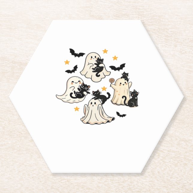 Halloween Cute Ghosts Bats Black Cats Oversized T- Paper Coaster (Front)
