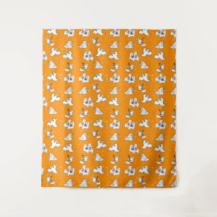 Halloween cute ghosts on orange background  tapestry
