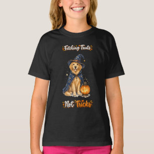 Halloween Cute Golden Retriever Wizard Tricks T-Shirt