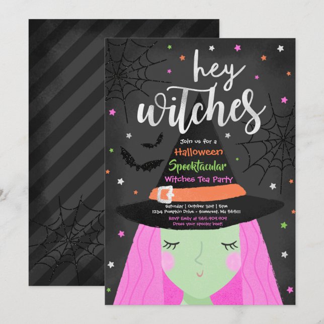 Halloween Cute Hey Witches Halloween Tea Party Invitation (Front/Back)