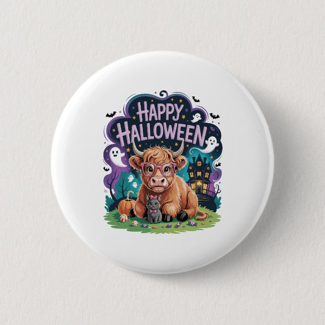 Halloween Cute Highland Cow (2) 2 Inch Round Button (Front)