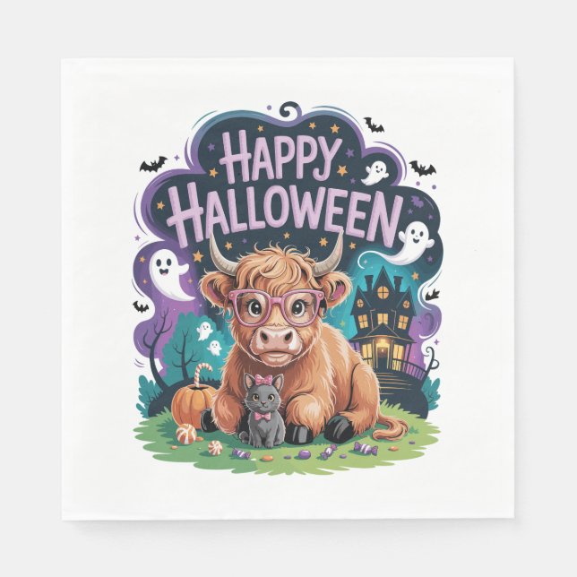 Halloween Cute Highland Cow (2) Napkin (Front)