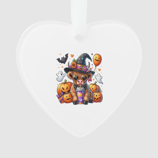 Halloween Cute Highland Cow Ornament (Front)