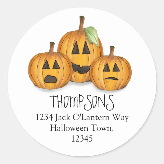 Halloween Cute Jack O'Lanterns Return Address Classic Round Sticker (Front)
