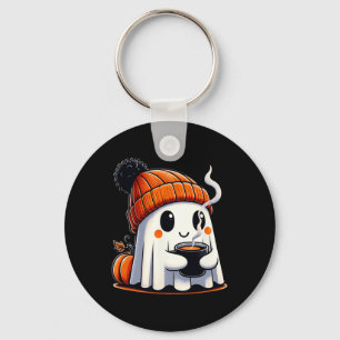 Halloween Cute Kawaii Ghost Drinking Coffee Women Keychain