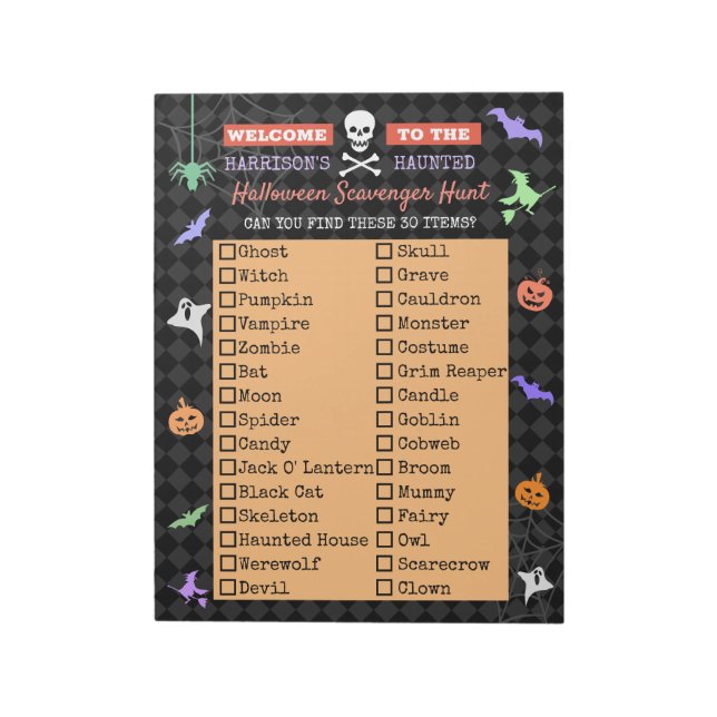 Halloween Cute Kids Scavenger Hunt List Notepad (Rotated)