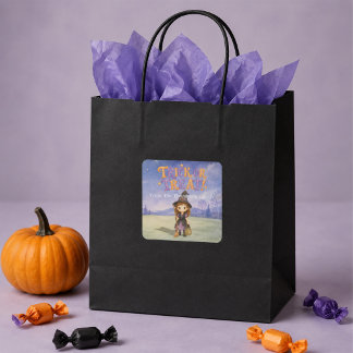 Halloween Cute Kid's Witch Costume Trick or Treat Square Sticker