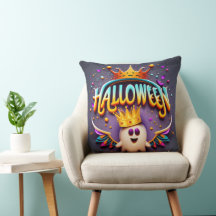 Halloween cute king ghost throw pillow