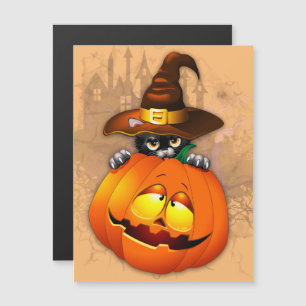 Halloween Cute Kitty Witch and Pumpkin Friend