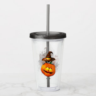 Halloween Cute Kitty Witch and Pumpkin Friend  Acrylic Tumbler