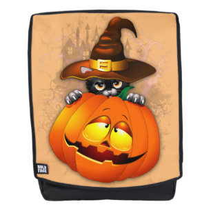 Halloween Cute Kitty Witch and Pumpkin Friend  Backpack