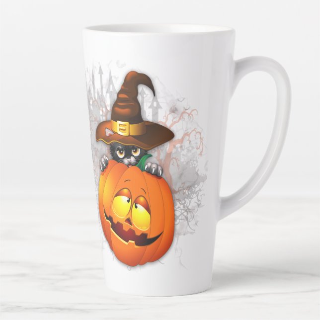 Halloween Cute Kitty Witch and Pumpkin Friend  Latte Mug (Right)