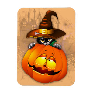 Halloween Cute Kitty Witch and Pumpkin Friend  Magnet