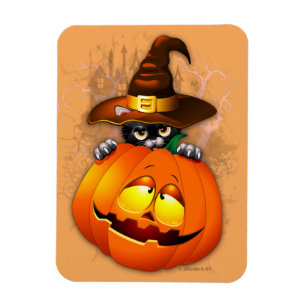 Halloween Cute Kitty Witch and Pumpkin Friend   Magnet