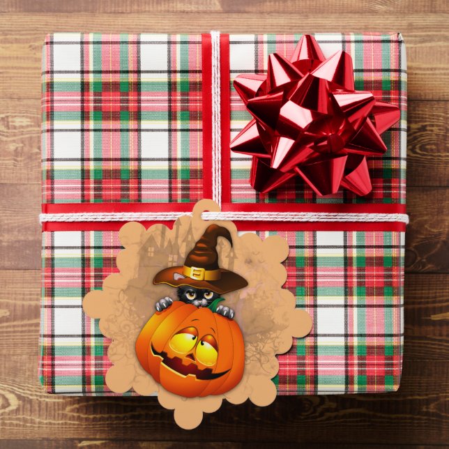 Halloween Cute Kitty Witch and Pumpkin Friend  Ornament Card (Insitu (Gift))