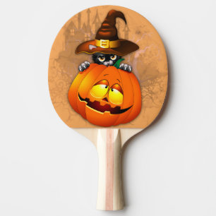 Halloween Cute Kitty Witch and Pumpkin Friend Ping Pong Paddle
