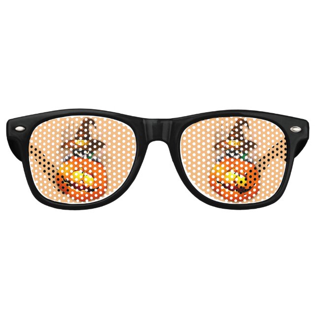 Halloween Cute Kitty Witch and Pumpkin Friend  Retro Sunglasses (Front)
