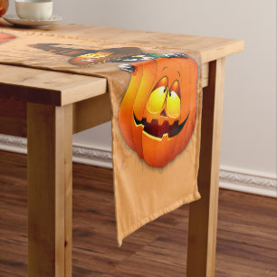 Halloween Cute Kitty Witch and Pumpkin Friend  Short Table Runner