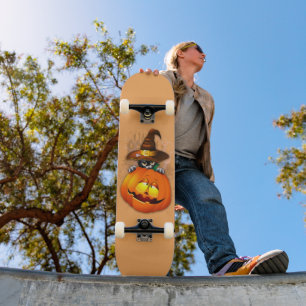 Halloween Cute Kitty Witch and Pumpkin Friend  Skateboard