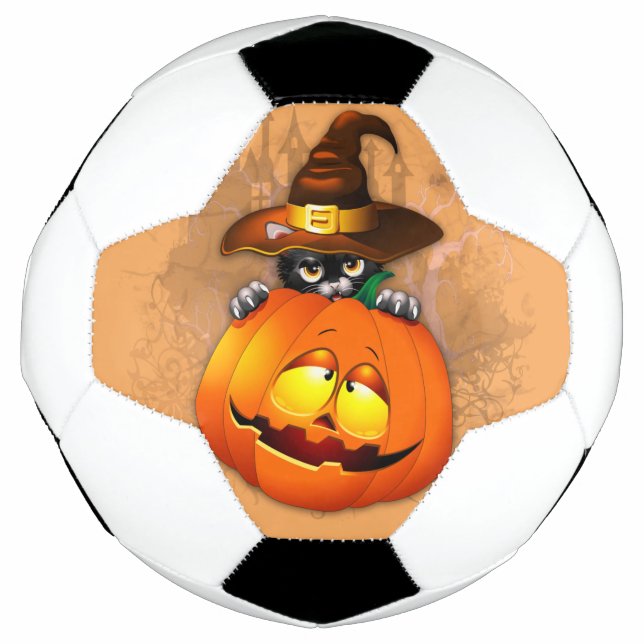 Halloween Cute Kitty Witch and Pumpkin Friend  Soccer Ball (Front)